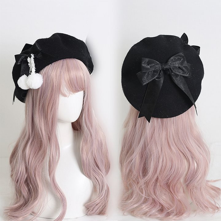 Japanese Beret Lolita Sweet Woolen Pom-pom Bow Autumn and Winter Thermal Hat