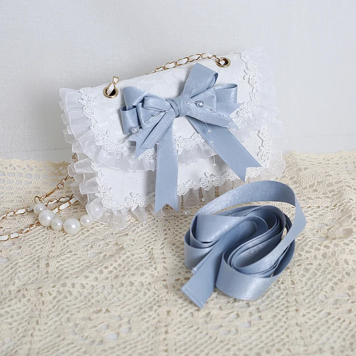 Lolita Bag Japanese Pearl Bow Shoulder Square Handbag Accessories