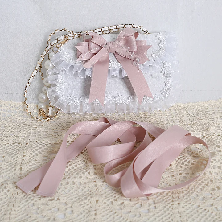 Lolita Bag Japanese Pearl Bow Shoulder Square Handbag Accessories