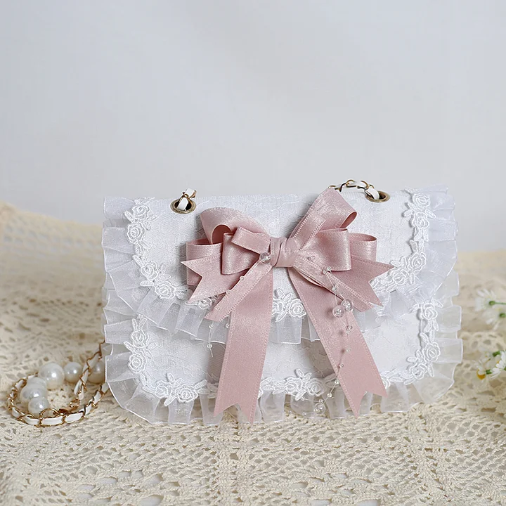 Lolita Bag Japanese Pearl Bow Shoulder Square Handbag Accessories
