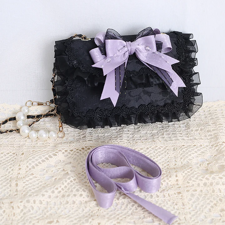 Lolita Bag Japanese Pearl Bow Shoulder Square Handbag Accessories
