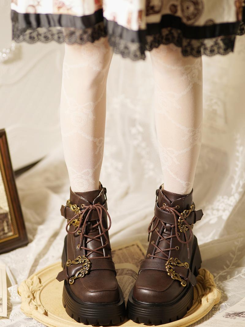 Knight Martin Boots Brown Retro Knight Boots Children Autumn and Winter Lolita Shoes