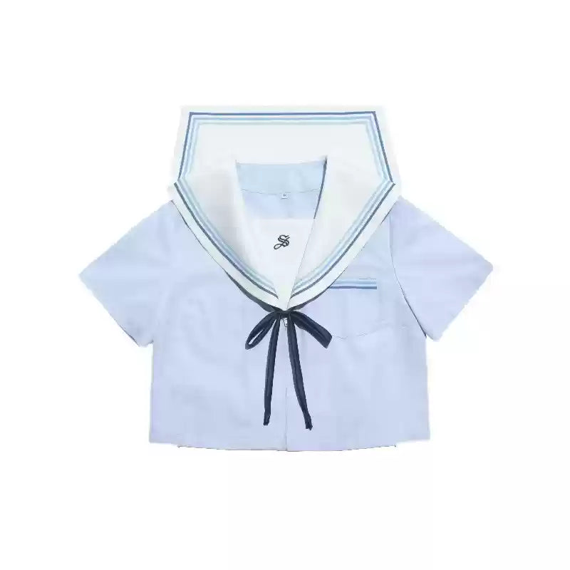 Large Size Original Sailor Dress Short Long Sleeve Top Short Skirt Set Women