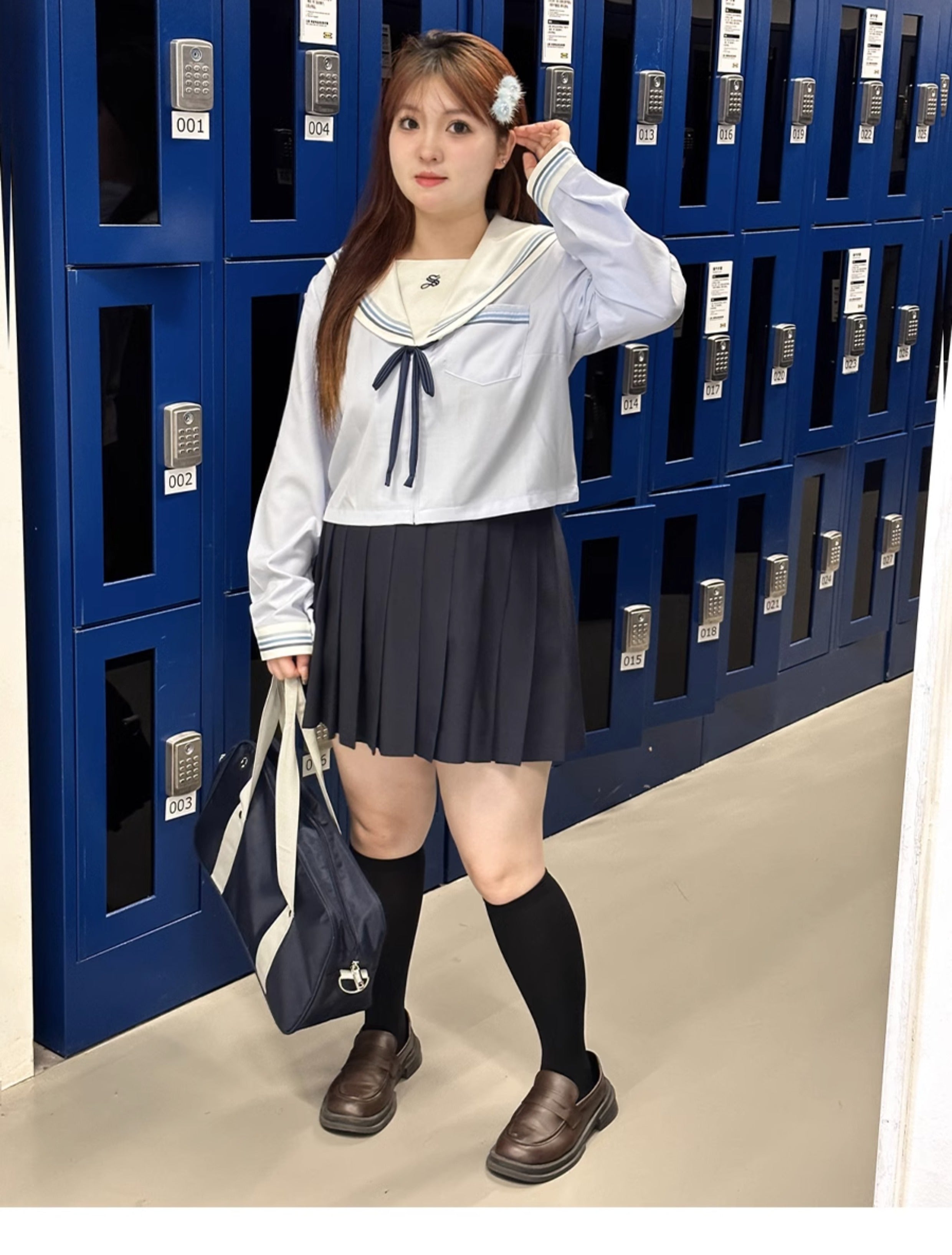 Large Size Original Sailor Dress Short Long Sleeve Top Short Skirt Set Women