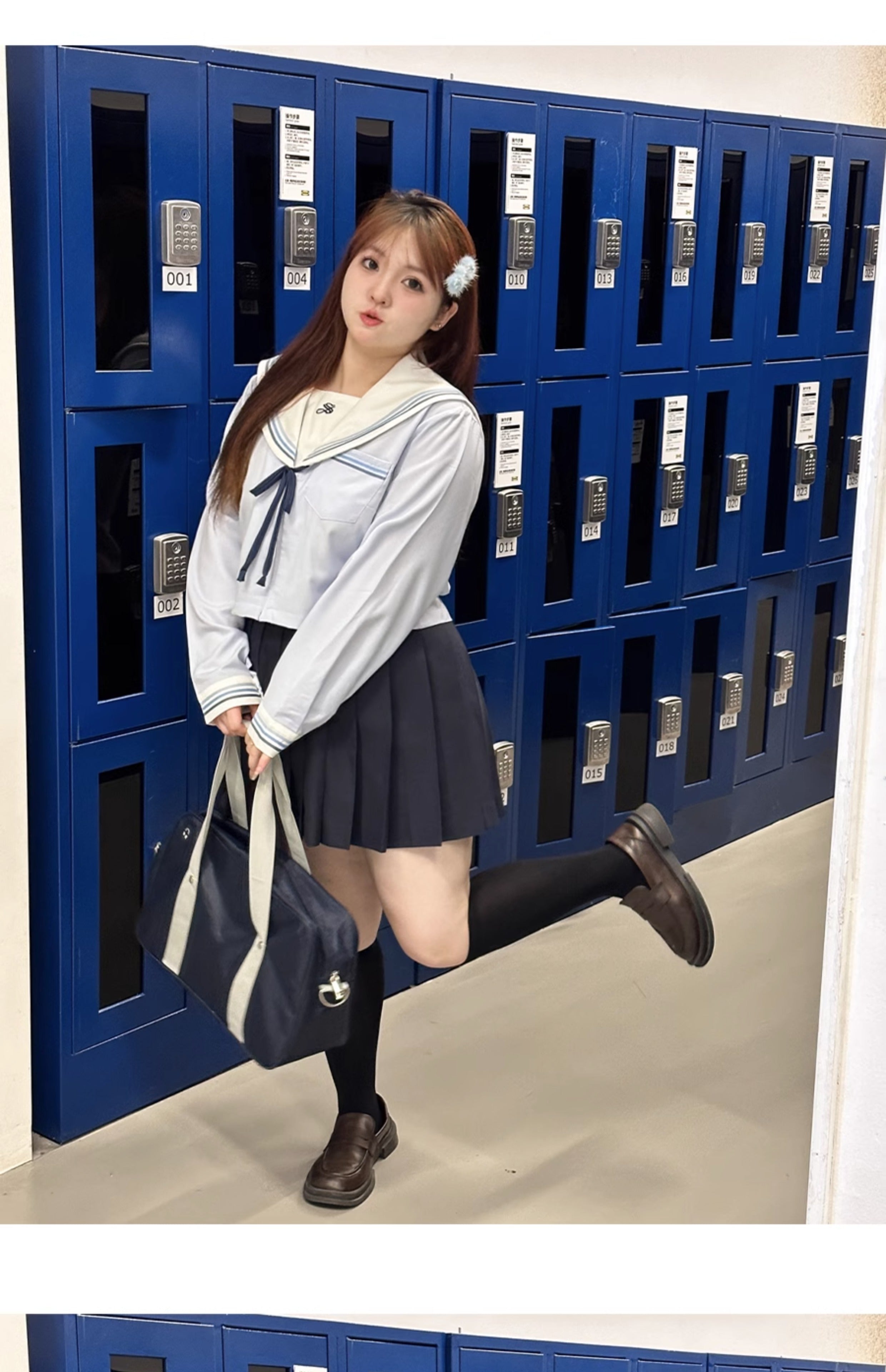 Large Size Original Sailor Dress Short Long Sleeve Top Short Skirt Set Women