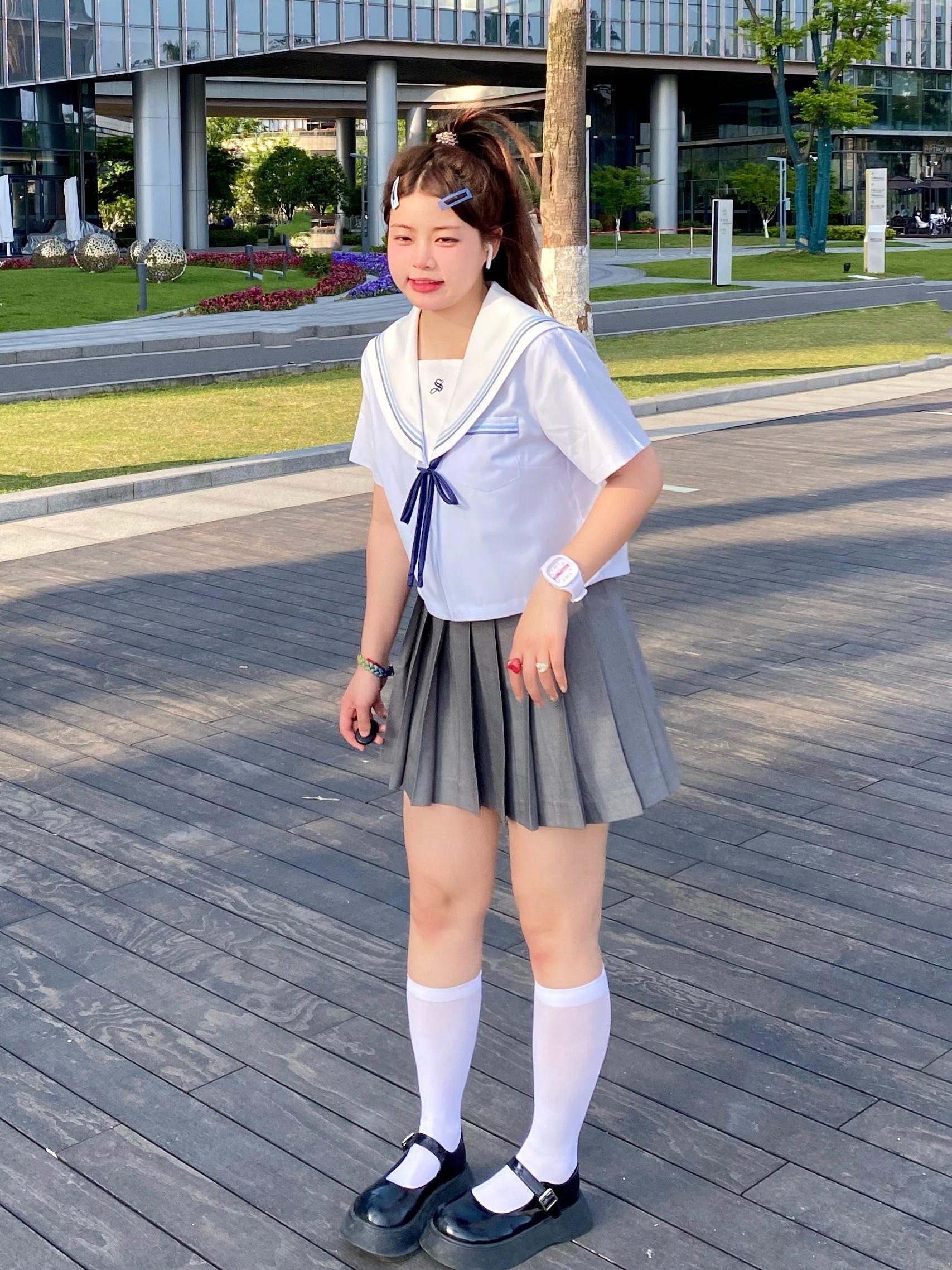 Large Size Original Sailor Dress Short Long Sleeve Top Short Skirt Set Women