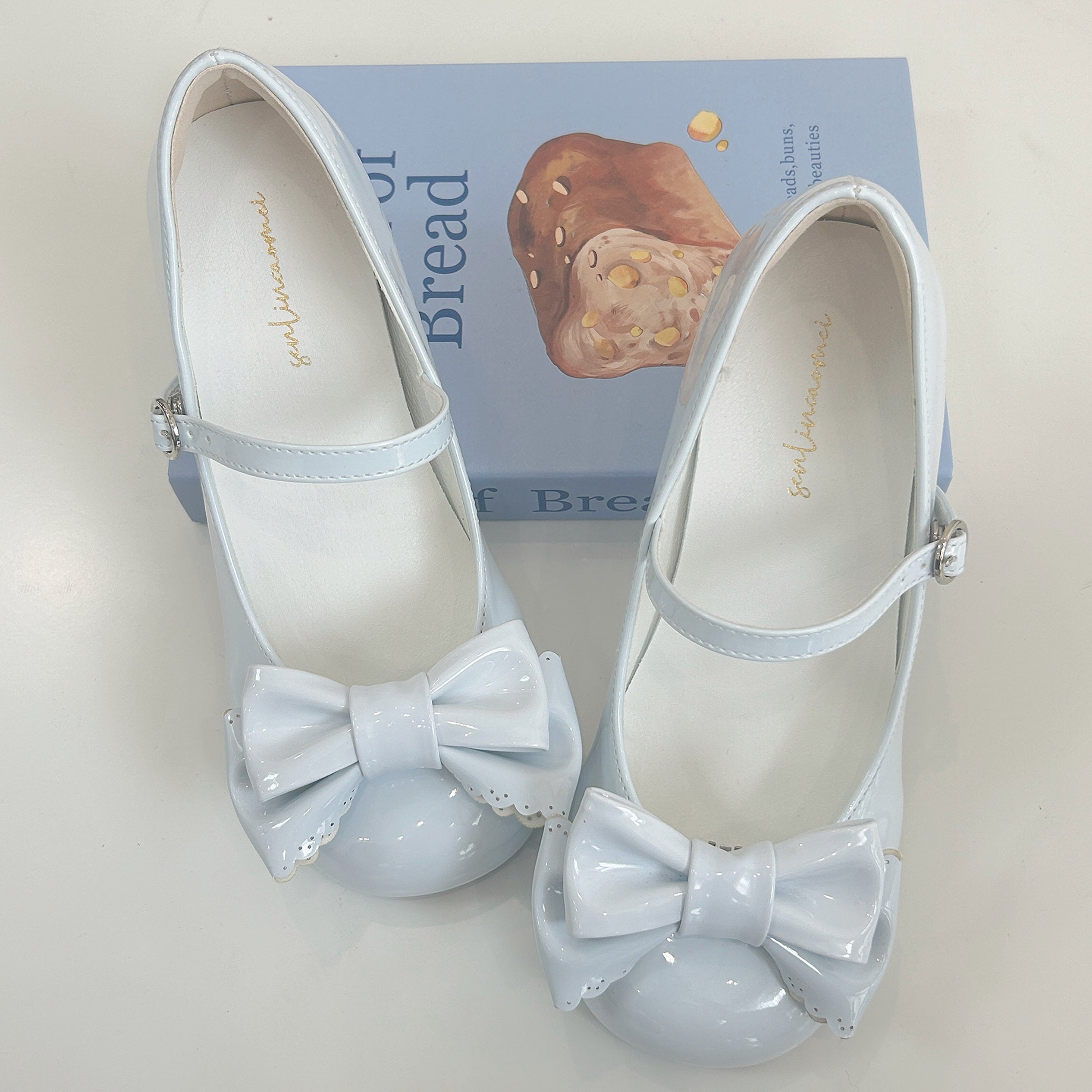 Light Blue Lolita Cute Bow Round Toe Lolita Leather Shoes