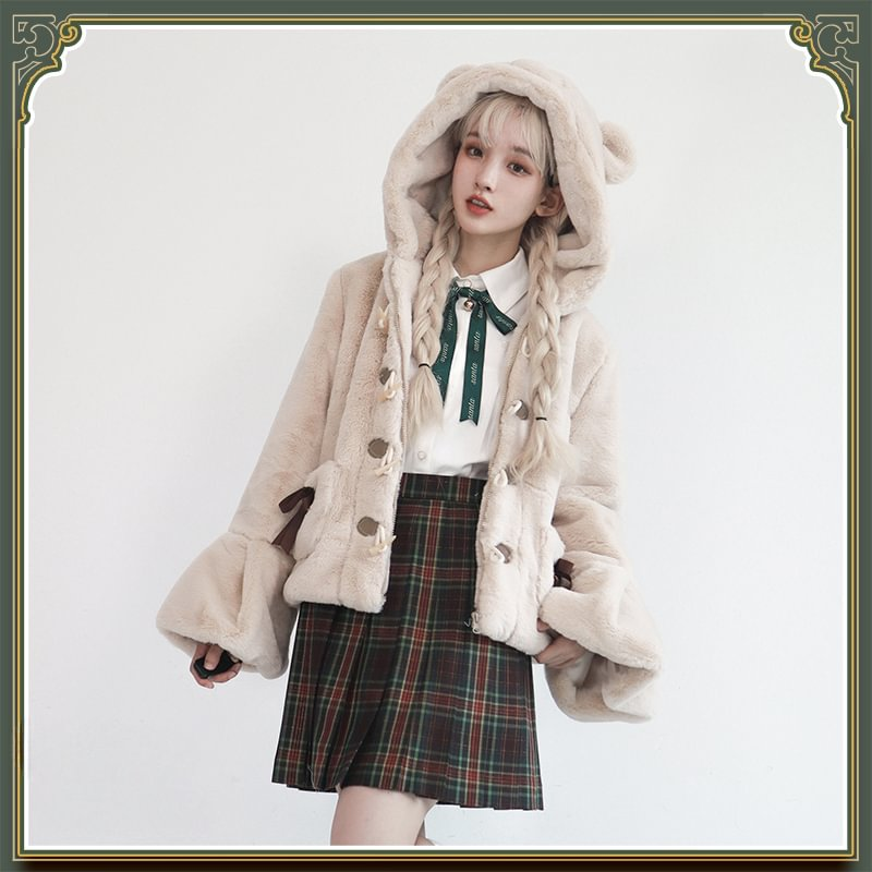 Lolita Coats Light Brown Plush Jacket Autumn and Winter Clothes Short Limited Edition
