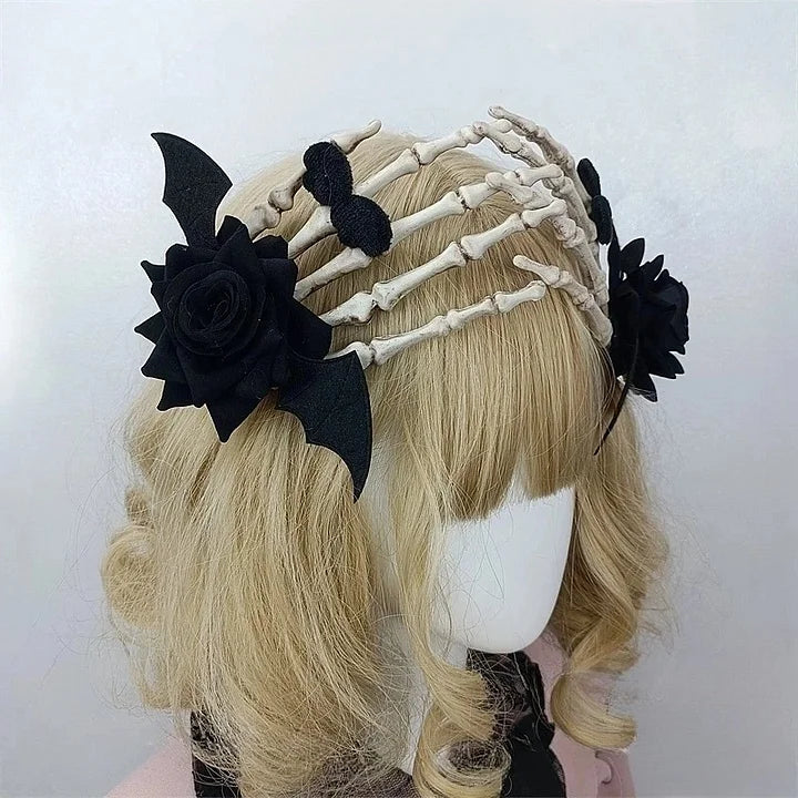 Lolita Accessories Dark Gothic Rose Finger Hair Clips Halloween Black Cool Female Headwear and Accessories