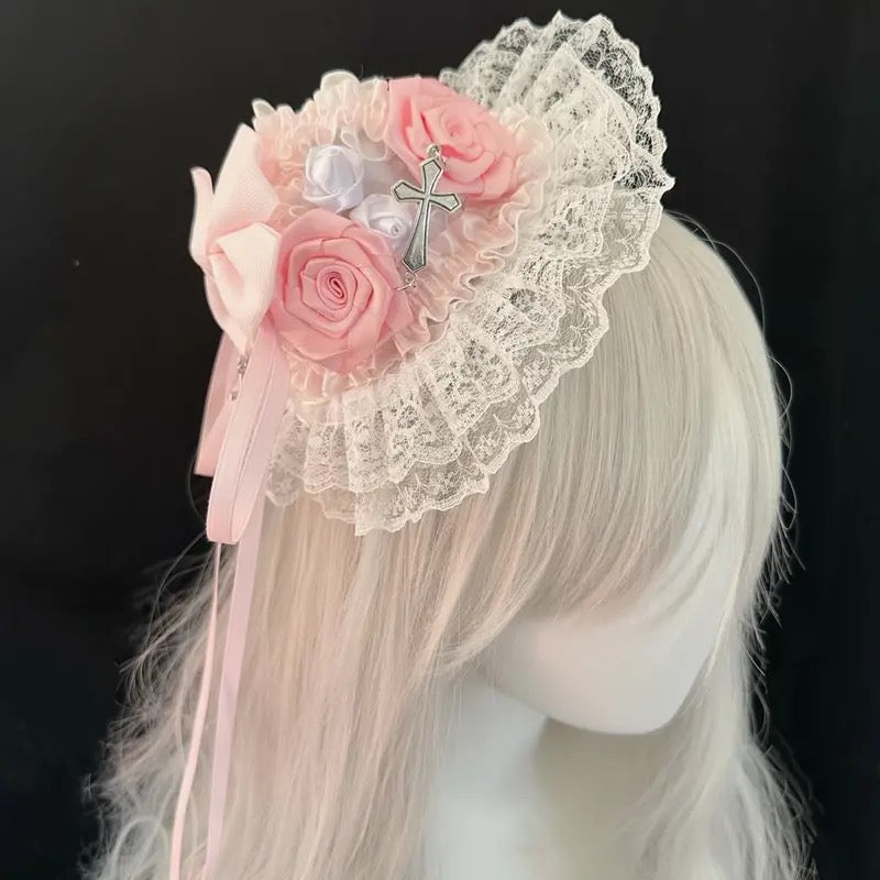 Lolita Accessories Headwear Gothic Lace Bow Black Pink Hair Clip Y2k Hair Accessories