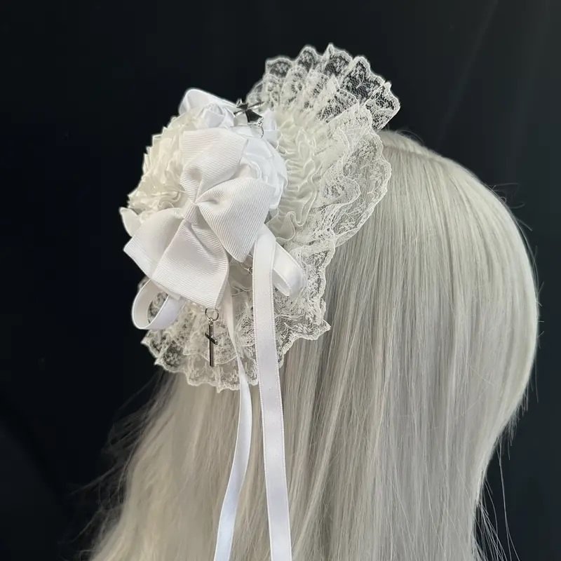 Lolita Accessories Headwear Gothic Lace Bow Black Pink Hair Clip Y2k Hair Accessories