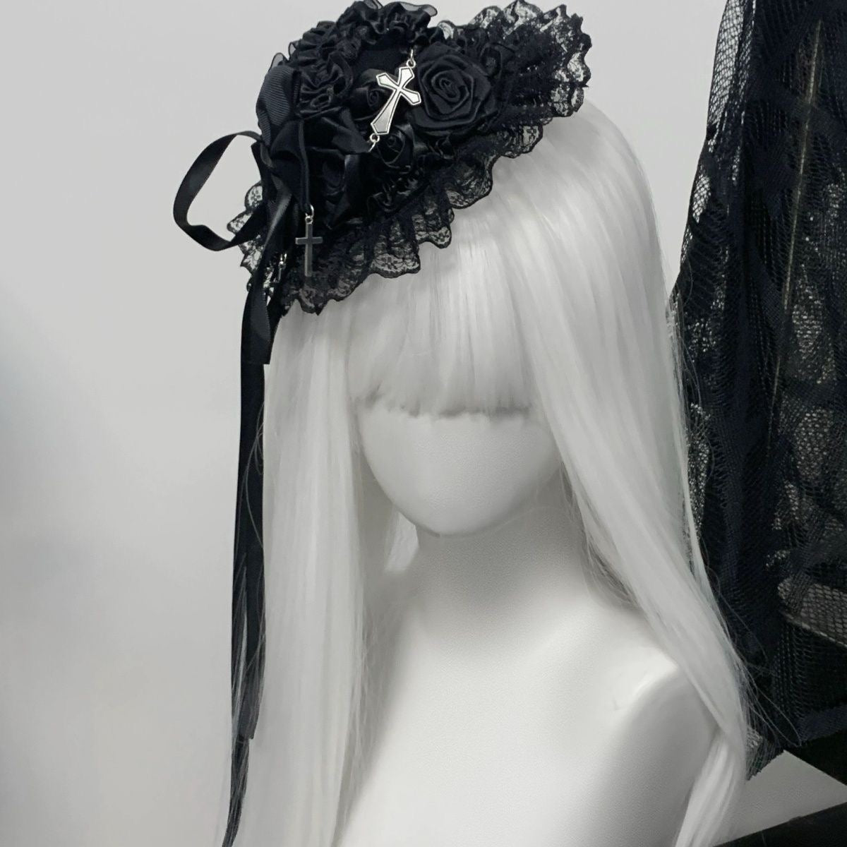 Lolita Accessories Headwear Gothic Lace Bow Black Pink Hair Clip Y2k Hair Accessories