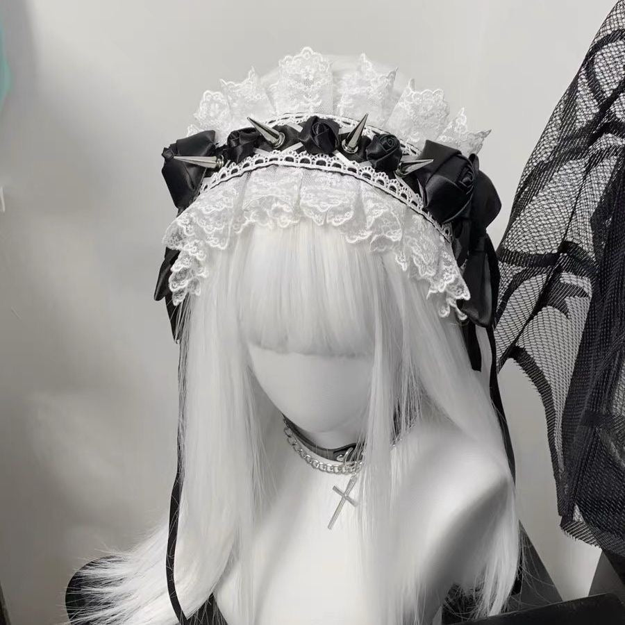Lolita Accessories Headwear Gothic Ruffle Lace Studded Hairband for Halloween