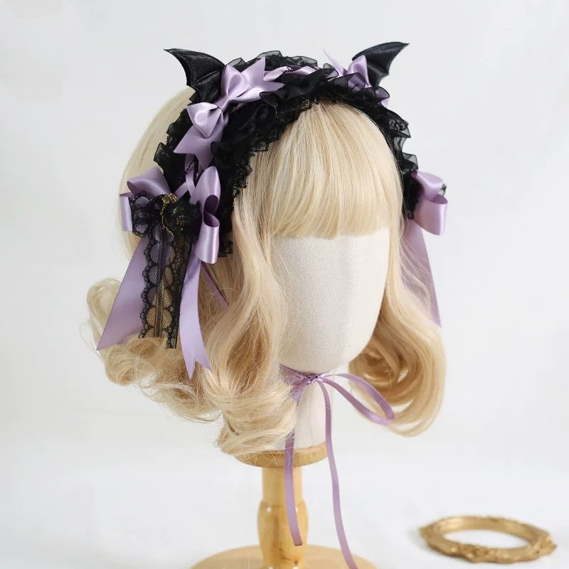 Lolita Accessories Headwear Pink Purple Demon Wings Goth Lace Hairband Halloween