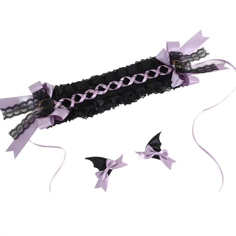 Lolita Accessories Headwear Pink Purple Demon Wings Goth Lace Hairband Halloween