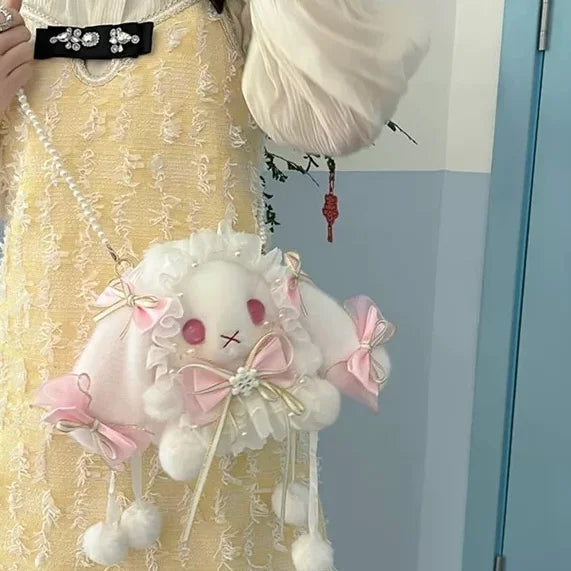 Lolita Accessories Sweet White Rabbit Fluffy Crossbody Bag Lolita Accessories for Girls Kawaii Bag