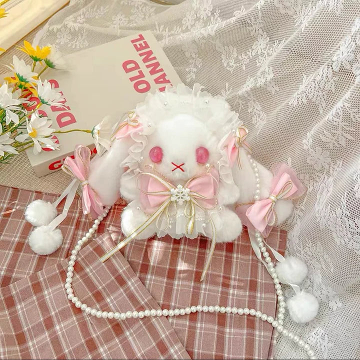 Lolita Accessories Sweet White Rabbit Fluffy Crossbody Bag Lolita Accessories for Girls Kawaii Bag