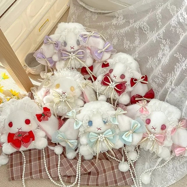 Lolita Accessories Sweet White Rabbit Fluffy Crossbody Bag Lolita Accessories for Girls Kawaii Bag
