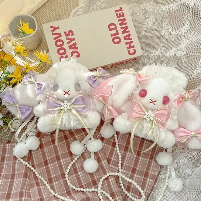 Lolita Accessories Sweet White Rabbit Fluffy Crossbody Bag Lolita Accessories for Girls Kawaii Bag