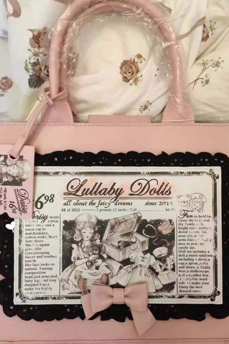 Inspired by the delicate charm of 1980s Japanese kokeshi dolls and the whimsy of vintage dollhouse aesthetics, this tote blends kawaii culture with Lolita practicality. The doll print evokes nostalgic sweetness, while the spacious design ensures both style and functionality, perfect for carrying dreams and daily essentials.