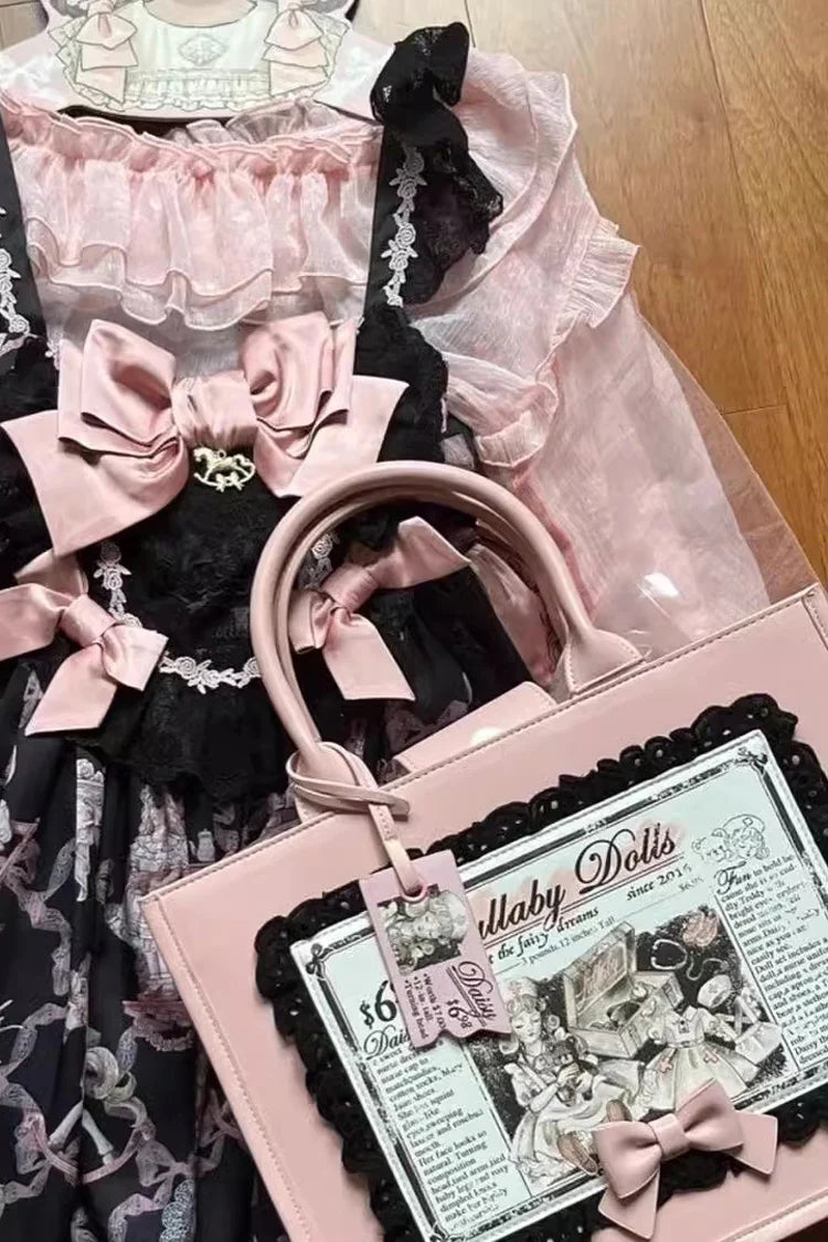 Inspired by the delicate charm of 1980s Japanese kokeshi dolls and the whimsy of vintage dollhouse aesthetics, this tote blends kawaii culture with Lolita practicality. The doll print evokes nostalgic sweetness, while the spacious design ensures both style and functionality, perfect for carrying dreams and daily essentials.