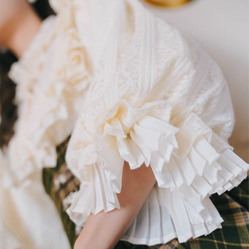 This blouse embodies the opulent spirit of a French winter court. Crafted from premium brushed flannel for warmth, it is adorned with intricate lace details and features dramatic puff sleeves for a statement silhouette. Designed for elegance and comfort, it combines historical grandeur with cozy, modern practicality. This piece is for the romantic soul who seeks to infuse the colder seasons with timeless, aristocratic charm.