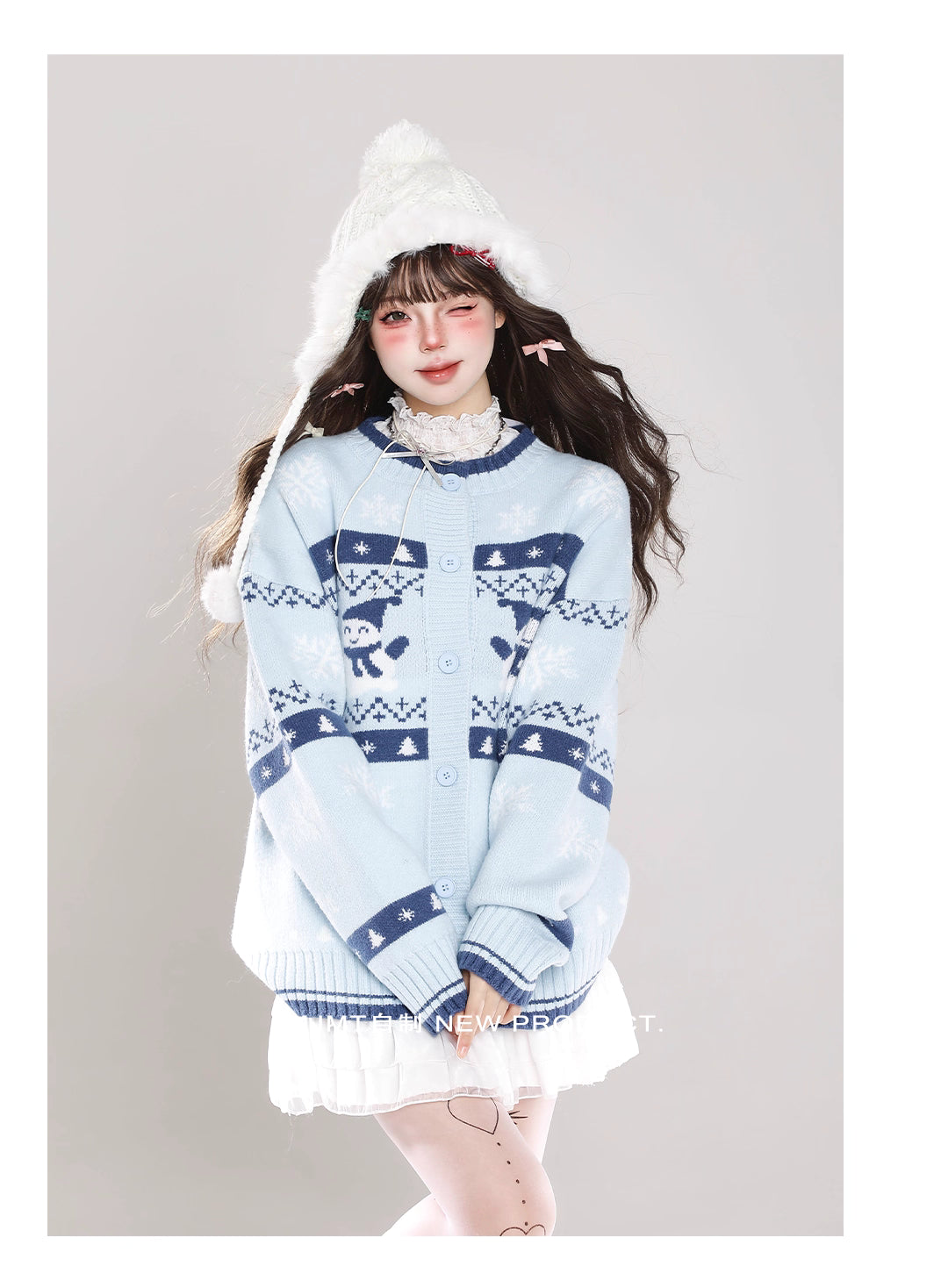 This unique cream and blue cardigan features a charming snowman Fair Isle pattern, blending whimsical holiday spirit with coziness. The relaxed open-front design offers effortless layering versatility. Crafted from soft, premium knit, it provides luxurious comfort for seasonal gatherings or casual wear. A perfect fusion of nostalgic craftsmanship and contemporary comfort for those seeking understated yet distinctive holiday style.