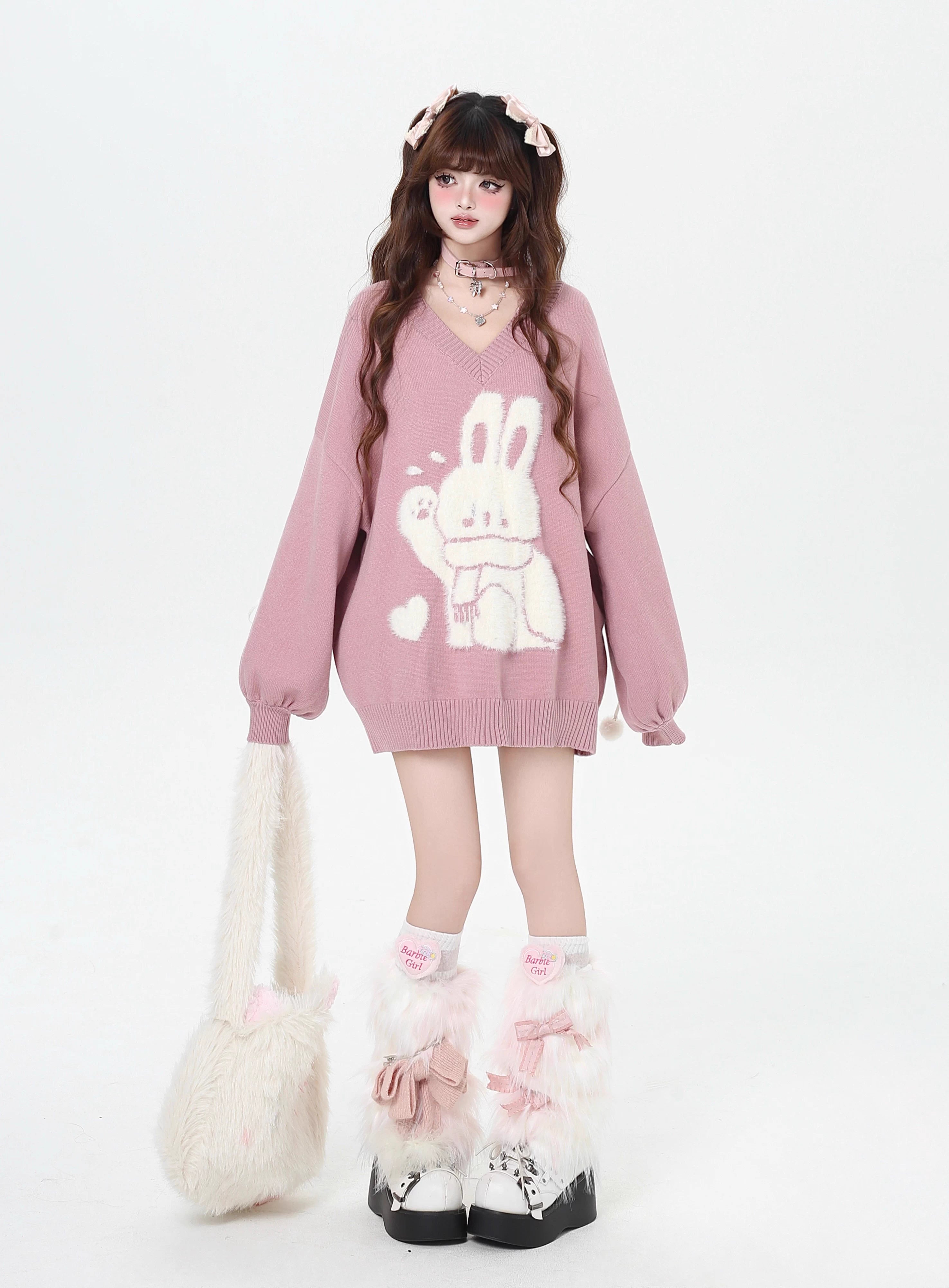 Inspired by the magic of making wishes, this dreamy sweater combines playful bunny motifs with soft romantic details. The adjustable tie-bow neckline and voluminous lantern sleeves create a whimsical silhouette, while the sweet pink and red palette evokes a sense of joyful charm. Lightweight yet cozy, it’s designed to bring a touch of fantasy to everyday wear—for those who believe in sweetness, magic, and self-expression.