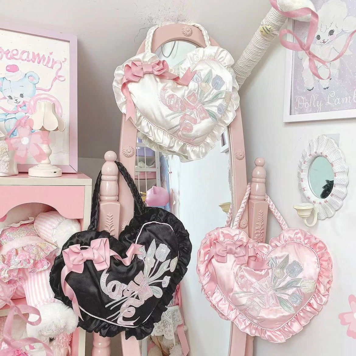Lolita Bow Love Bag Embroidery Bag Handbag Girls Gift