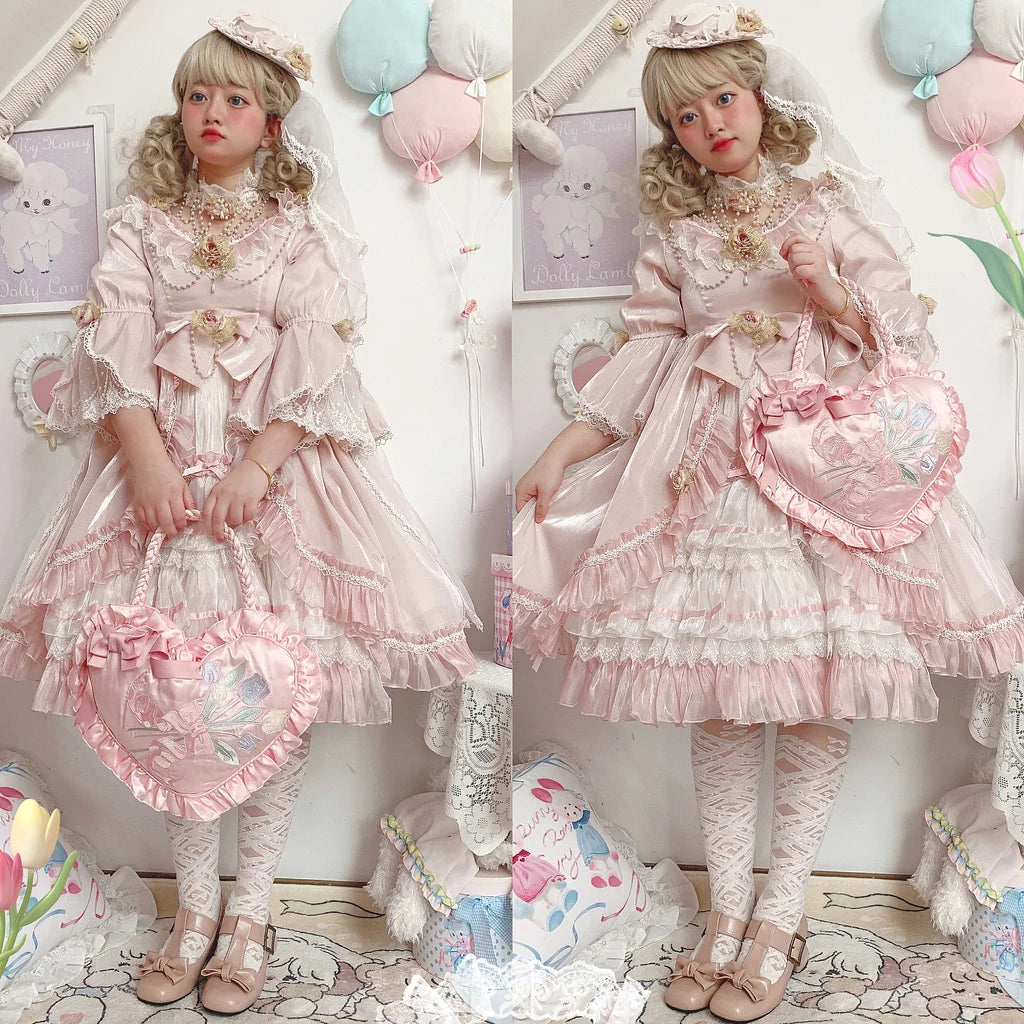 Lolita Bow Love Bag Embroidery Bag Handbag Girls Gift