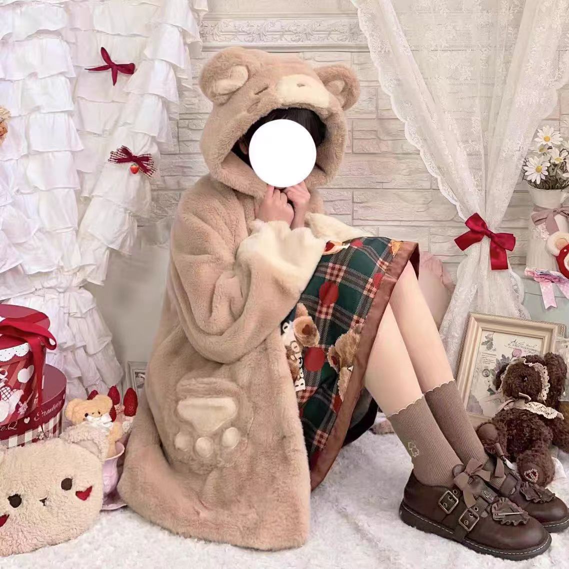 Lolita Coat Sleepy Bear Warm Thick Plush Outerwear Women Autumn Winter