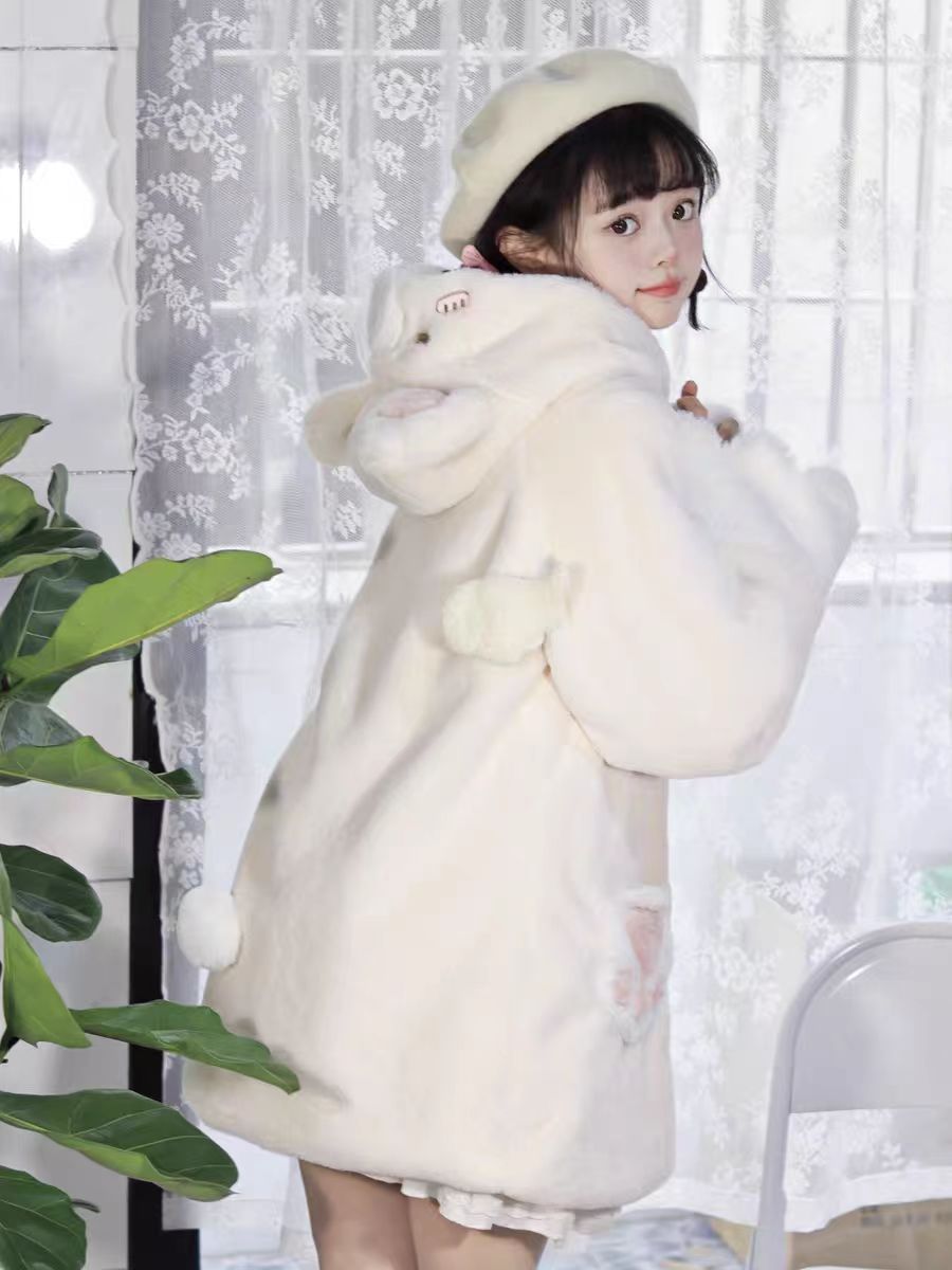 Lolita Coat Sleepy Bear Warm Thick Plush Outerwear Women Autumn Winter