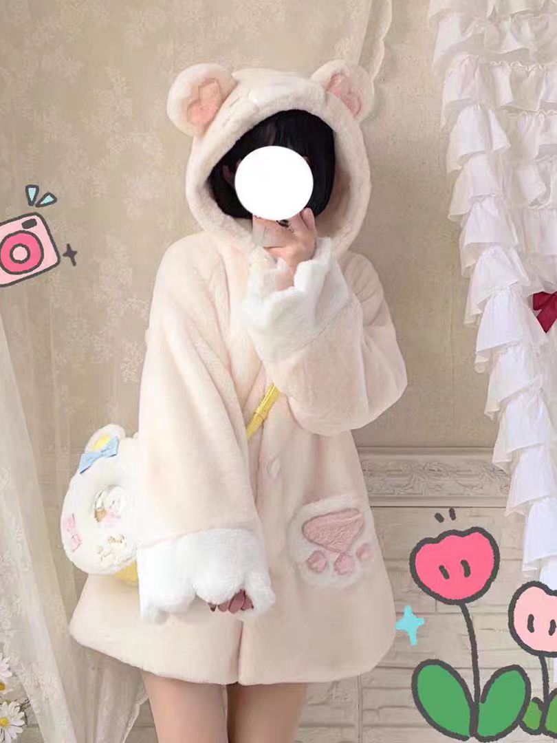 Lolita Coat Sleepy Bear Warm Thick Plush Outerwear Women Autumn Winter