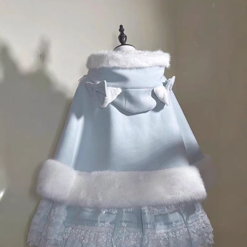 Lolita Coat Winter White Fleece Lined Cloak with JSK Cape Outfit