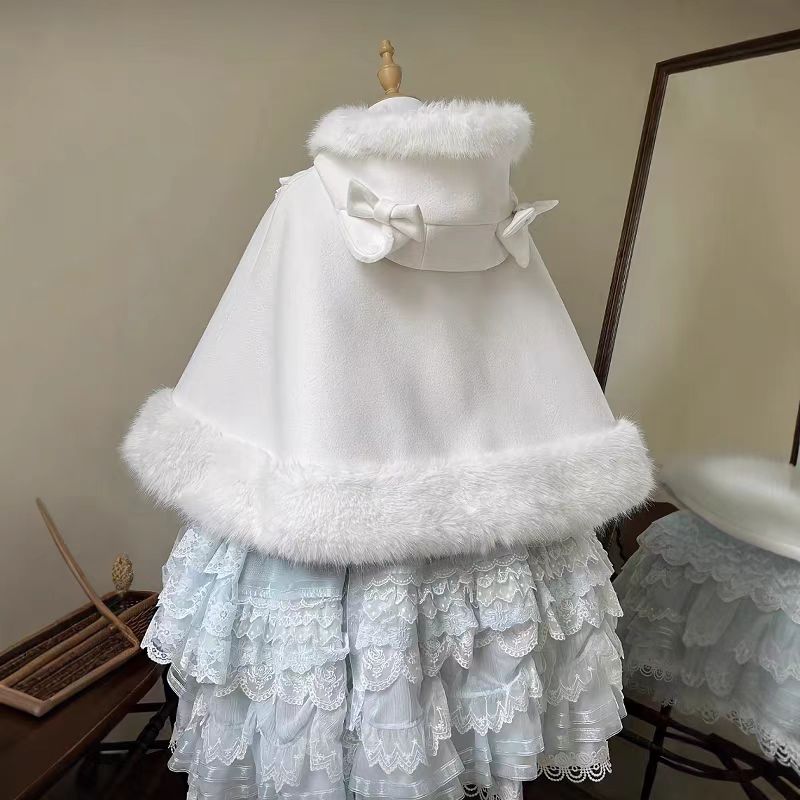Lolita Coat Winter White Fleece Lined Cloak with JSK Cape Outfit