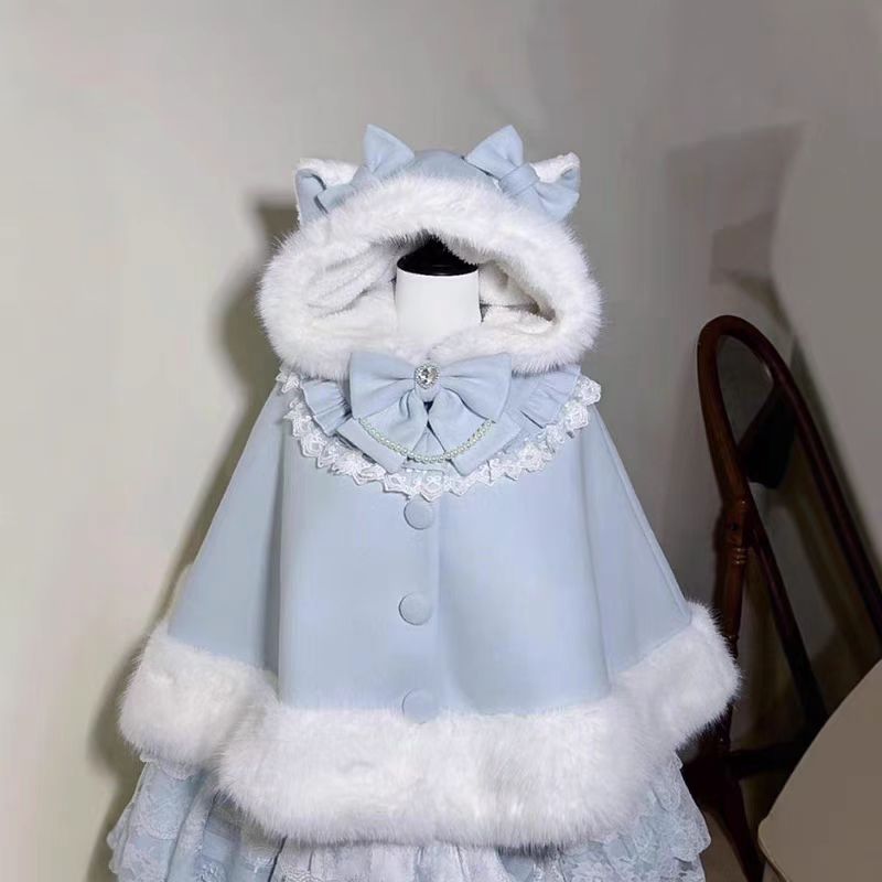 Lolita Coat Winter White Fleece Lined Cloak with JSK Cape Outfit