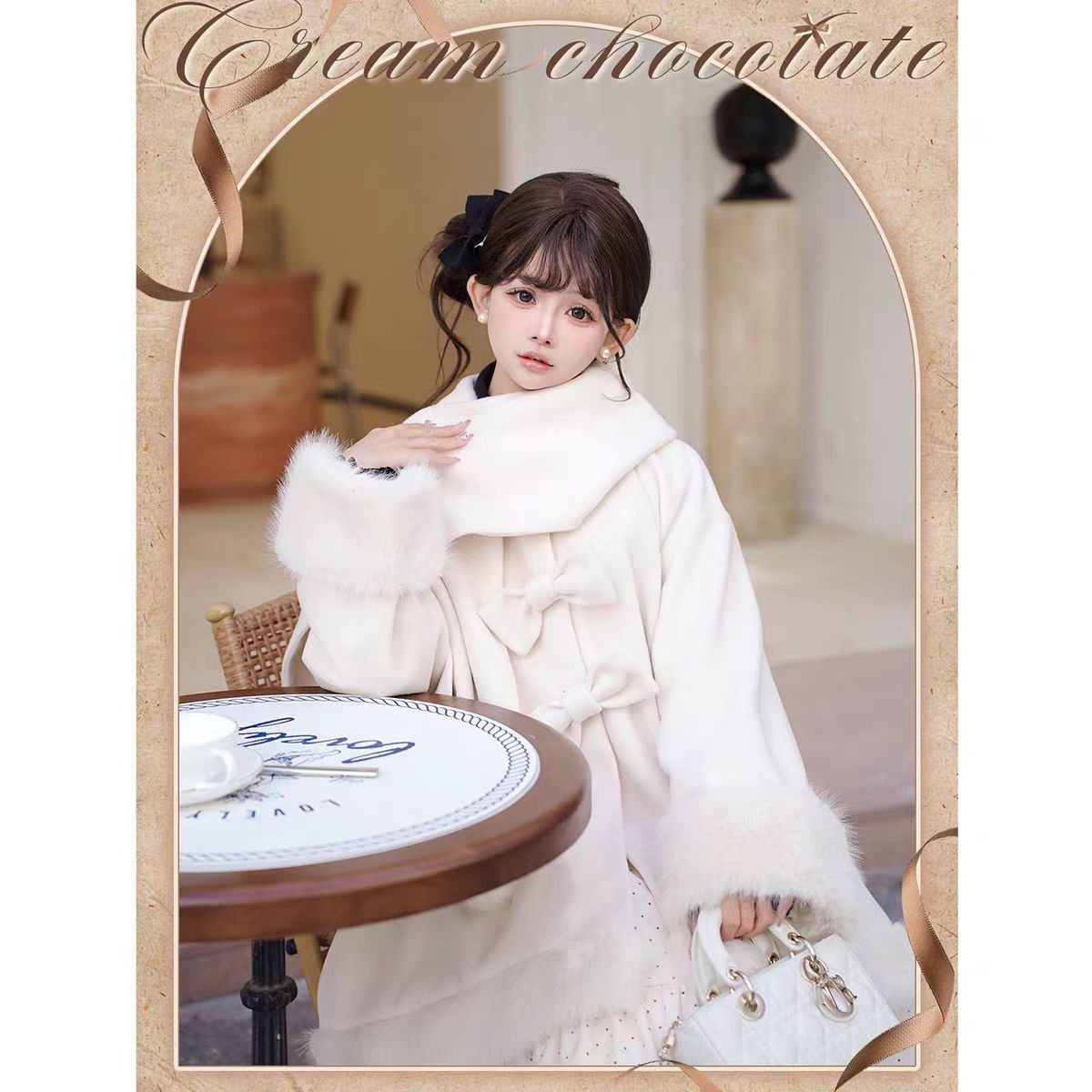 Lolita Coat Wool Cape Bow Scarf Integrated Warm Winter Cloak with Hood for Women