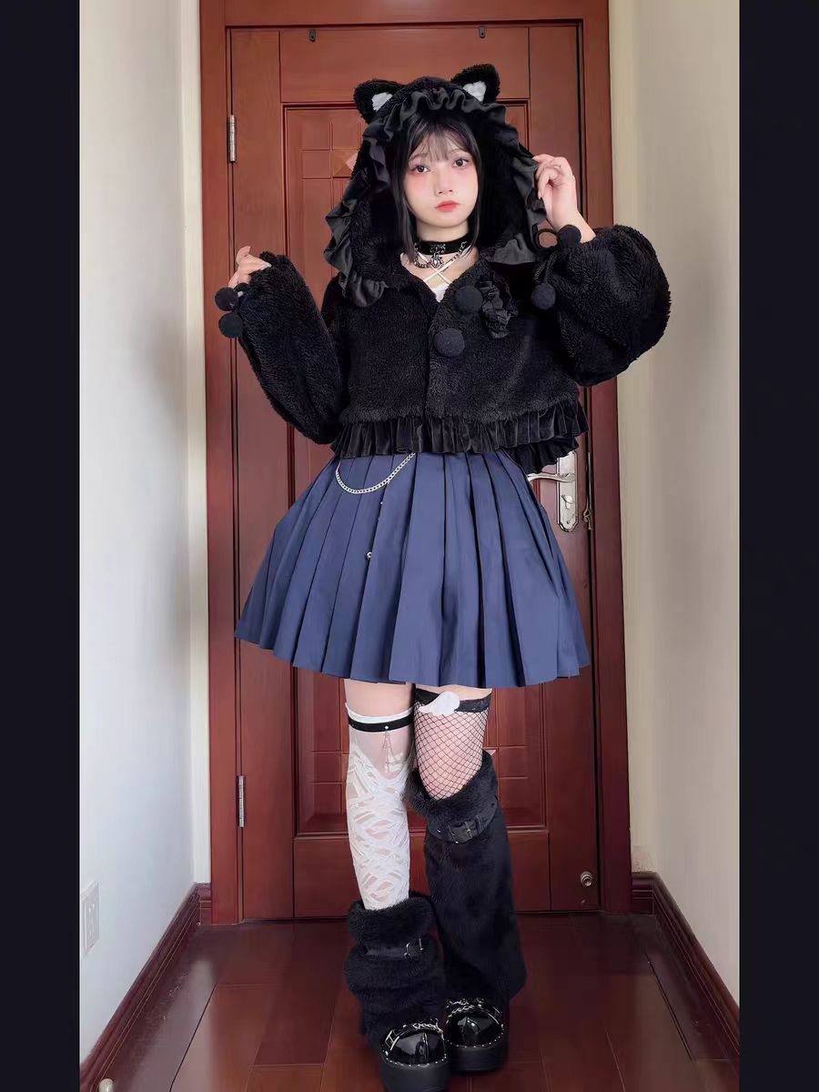 This Lolita Plush Coat in black, white, and brown tones is designed to bring both warmth and sweetness to your autumn and winter wardrobe. Made with thick plush fabric, it offers cozy comfort while maintaining a cute, doll-like charm. The short silhouette enhances a playful look, making it easy to pair with Lolita dresses or casual outfits. Perfect for daily wear, tea parties, or outdoor gatherings, this coat balances practicality with the whimsical spirit of Lolita fashion.