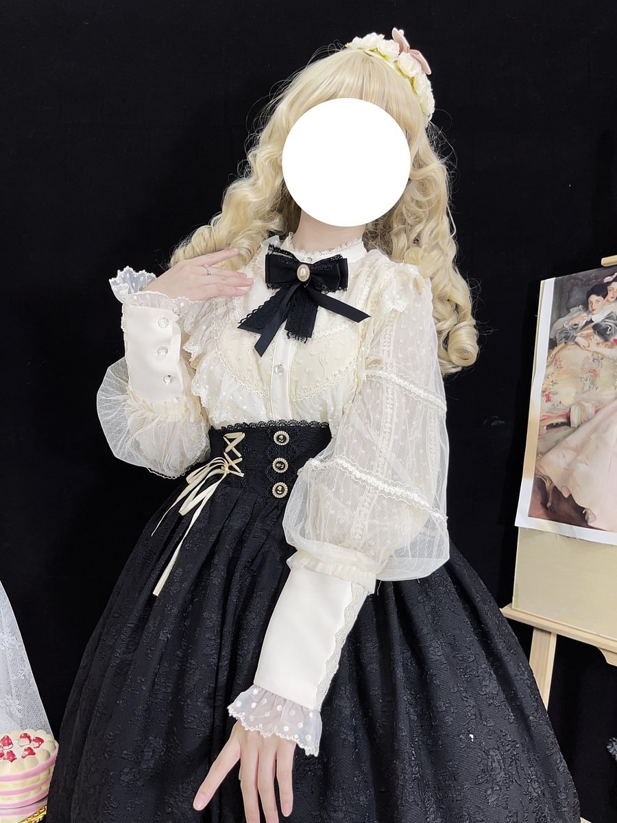 Lolita Blouses Shirt Apricot Long-sleeved Velvet Stand-up Collar Leg of Lamb Inner