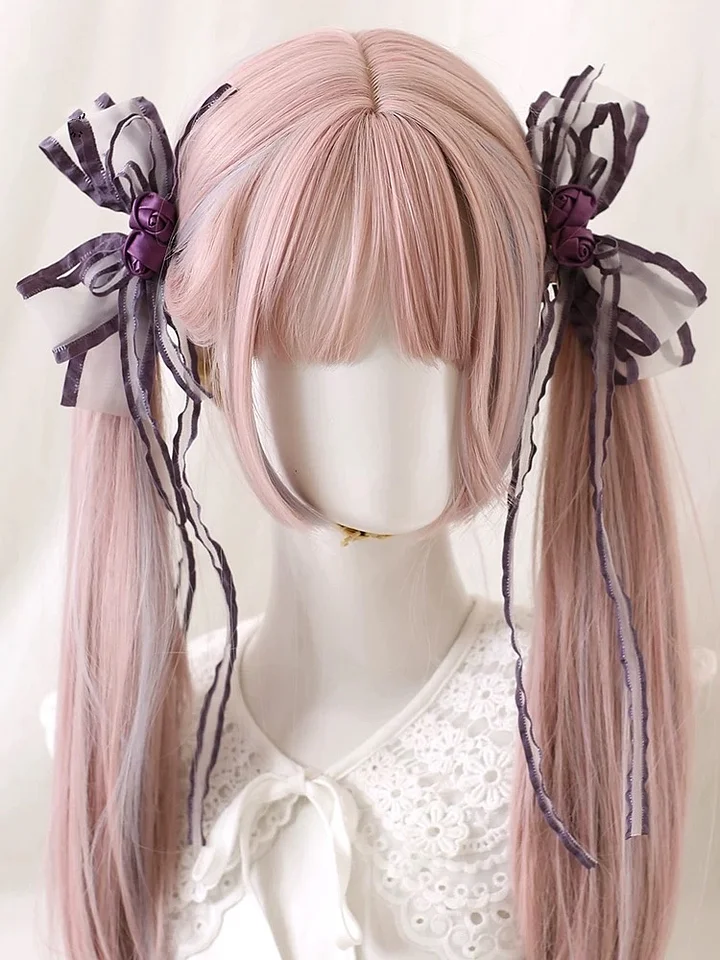 Lolita Hair Accessories Sweet with Pink Bow Ribbon Hair Clips Kawaii Hairpins Headwear