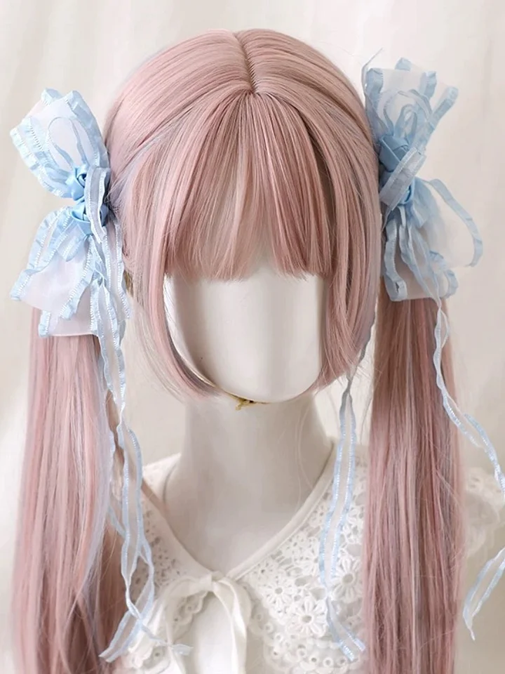 Lolita Hair Accessories Sweet with Pink Bow Ribbon Hair Clips Kawaii Hairpins Headwear