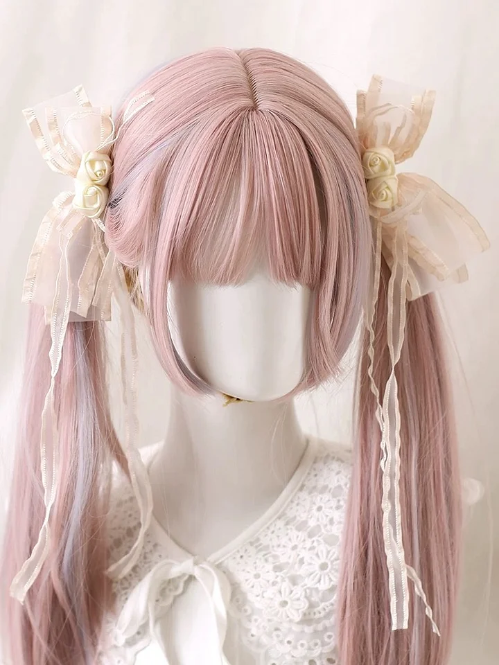 Lolita Hair Accessories Sweet with Pink Bow Ribbon Hair Clips Kawaii Hairpins Headwear