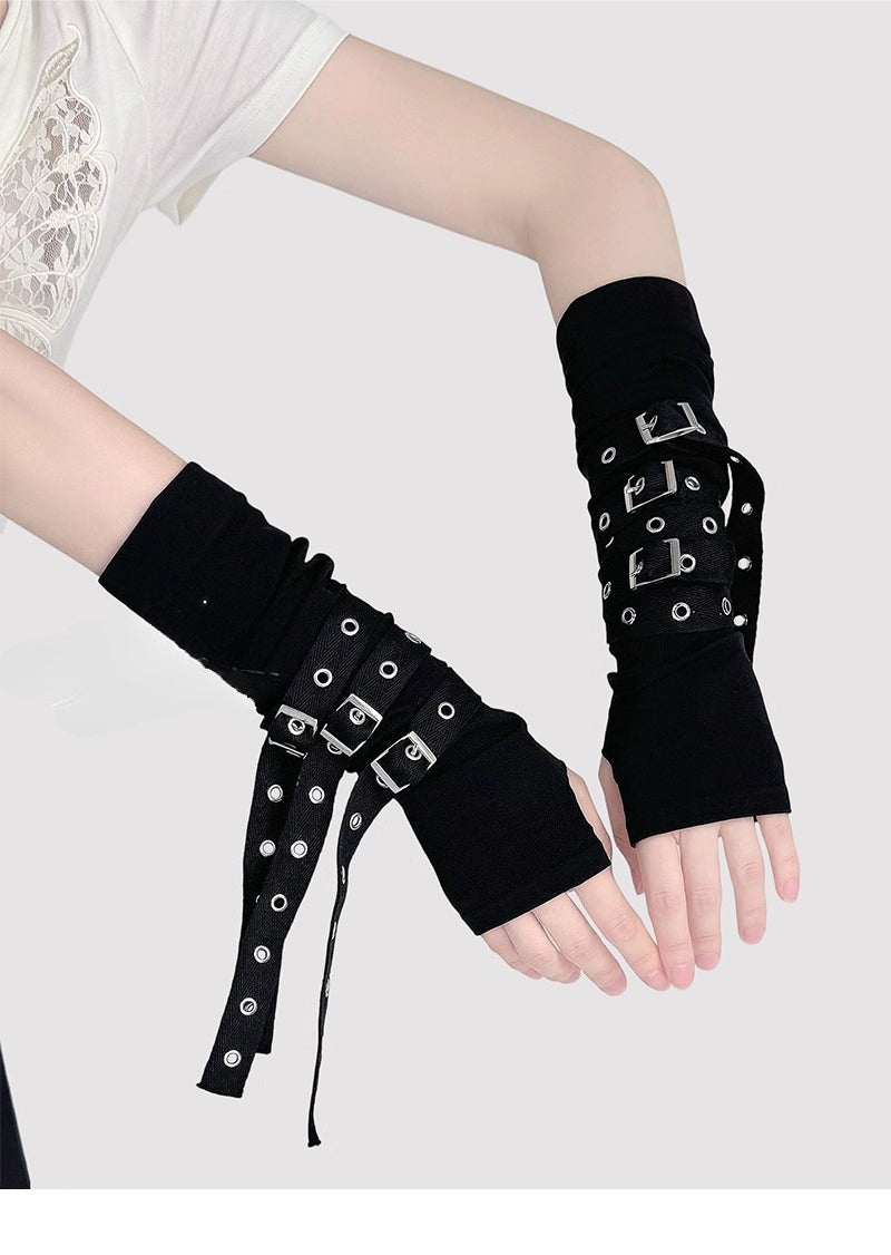 Design Concept:
Inspired by the rebellious fusion of punk and Y2K subcultures, these arm sleeves exude edgy allure. Crafted from sheer mesh with strategic strap details and bold buckle accents, they blend provocative style with lightweight comfort. Perfect for concerts, cosplay events, or streetwear statements, they add instant attitude to goth, JK, or cyberpunk outfits, celebrating dark glamour and individual expression.
