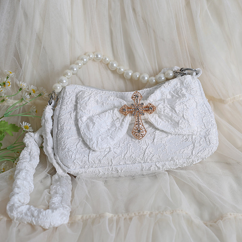 Lolita Handbag Cute White Black Cross French Fashion Textured Shoulder Bag Lolita Accessories