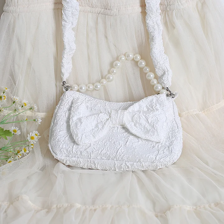 Lolita Handbag Cute White Black Cross French Fashion Textured Shoulder Bag Lolita Accessories