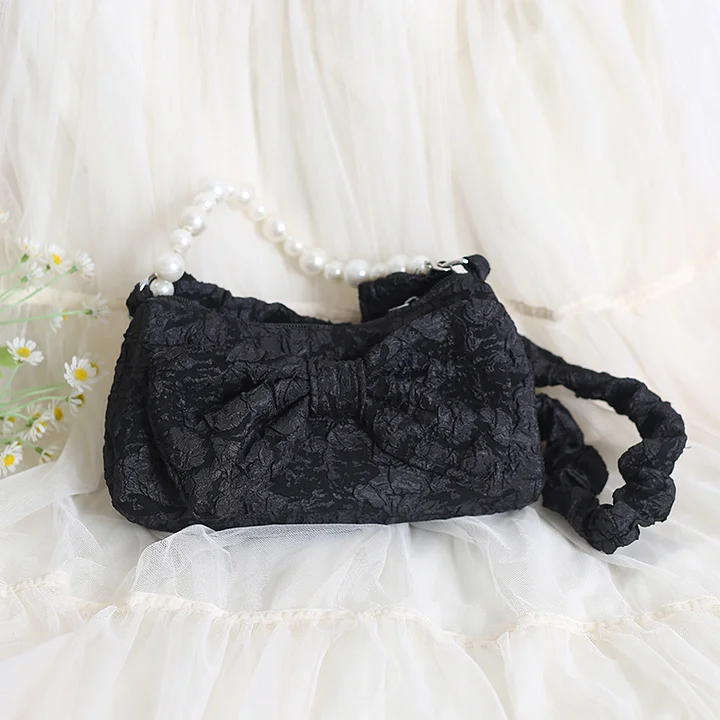 Lolita Handbag Cute White Black Cross French Fashion Textured Shoulder Bag Lolita Accessories