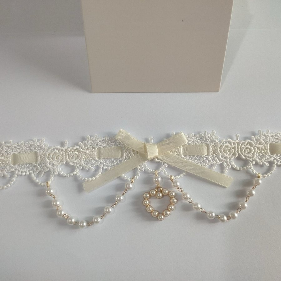 Lolita Necklace Sweet Pink with Lace Pearl Bow Choker Macaron Colors