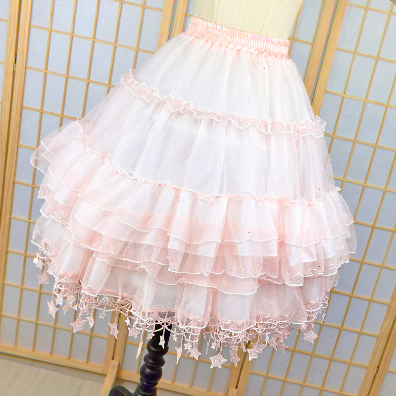 Lolita Petticoat Star Print Violent Hoop Cloud Silhouette Mid Length Extendable Underskirt Pink