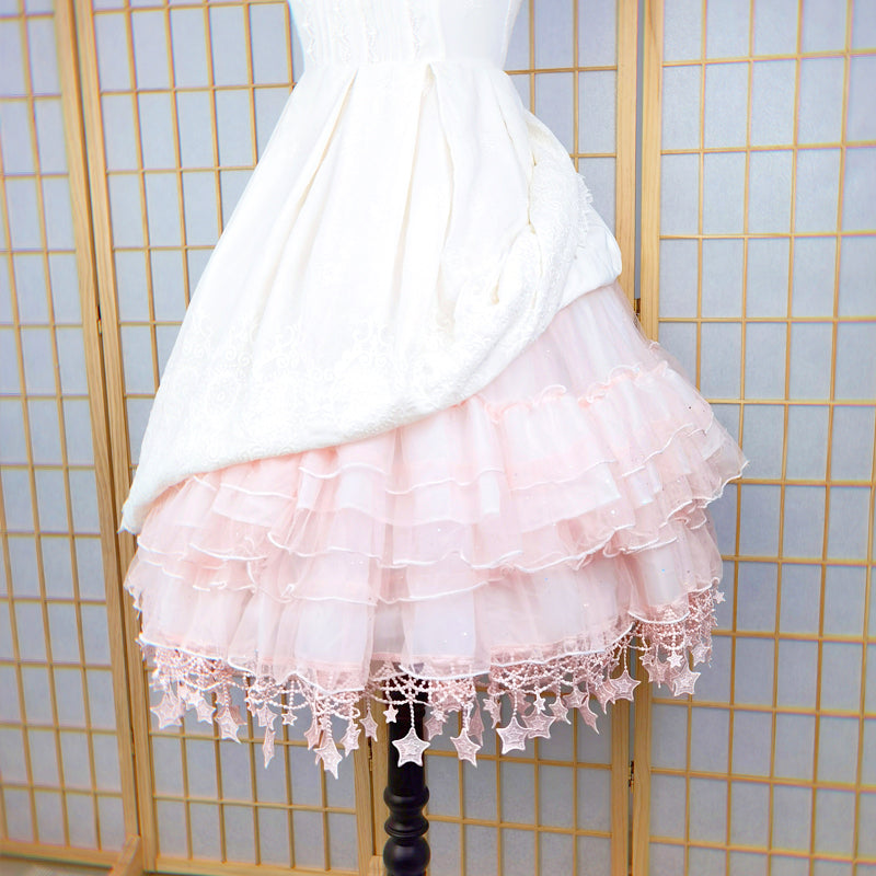 Lolita Petticoat Star Print Violent Hoop Cloud Silhouette Mid Length Extendable Underskirt Pink