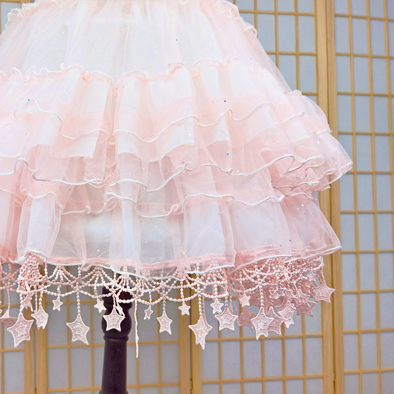 Lolita Petticoat Star Print Violent Hoop Cloud Silhouette Mid Length Extendable Underskirt Pink